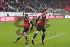 2. Bundesliga - Fußball - FC Ingolstadt 04 - SV Sandhausen - Stefan Lex (14, FCI) zieht ab zum Anschlußtreffer 1:2 Tor Jubel mit Pascal Groß (10, FCI)