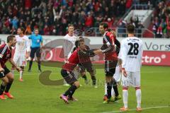 2. Bundesliga - FC Ingolstadt 04 - 1. FC Union Berlin - Andre Mijatović (4) köpft zum 3:3 Tor Jubel, links Mathew Leckie (7) und Alfredo Morales (6)