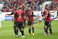 2. Bundesliga - FC Ingolstadt 04 - 1. FC Heidenheim - Tor Jubel Führung für FCI durch am Lukas Hinterseer (16), Roger de Oliveira Bernardo (8) jubelt zu Moritz Hartmann (9) für die tolle Flanke