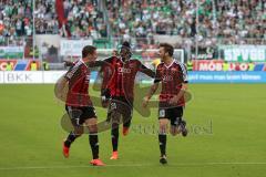 2. Bundesliga -  Saison 2014/2015 - FC Ingolstadt 04 - SpVgg Greuther Fürth - Pascal Groß (10) zieht ab, Tor zum 2:0 Jubel links Mathew Leckie (7) und mitte Danny da Costa (21)