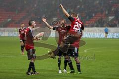 2. Bundesliga - FC Ingolstadt 04 - VfR AAlen - 4:1 - Konstantin Engel (20) köpft zum 4:1 Eigentor dann für den VfR Tor Jubel mit Marvin Matip (34) und Moritz Hartmann (9)