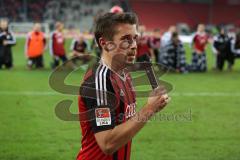 2. BL - FC Ingolstadt 04 - 1. FC Kaiserslautern - Stefan Lex (14) feiert mit den Fans am Micro HUMBA mit der Mannschaft Sieg Jubel