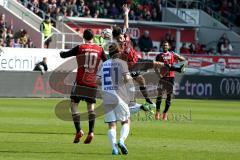 2. BL - Saison 2014/2015 - FC Ingolstadt 04 - Karlsruher SC - Alfredo Morales (#6 FC Ingolstadt 04) - Pascal Groß (#10 FC Ingolstadt 04) - Max Phillip #21 weiss KSC -