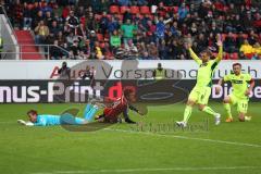 2. Bundesliga - Fußball - FC Ingolstadt 04 - Fortuna Düsseldorf - Stefan Lex (14, FCI) wird von Adam Bodzek (Fortuna 13) gefoult, und es gibt Elfmeter, Torwart Michael Rensing (Fortuna 1) am Boden