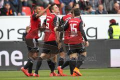 2. Bundesliga - Fußball - FC Ingolstadt 04 - FSV Frankfurt - Tor Jubel 1:0 Ingollstadt Torschütze links Benjamin Hübner (5, FCI), Marvin Matip (34, FCI) packt ihn