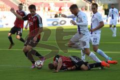 2. Bundesliga - FC Ingolstadt 04 - Erzgebirge Aue - Sturm zum Tor von links Stefan Lex (14) Lukas Hinterseer (16) wird gefoult