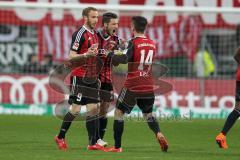 2. Bundesliga - Fußball - FC Ingolstadt 04 - Fortuna Düsseldorf - Moritz Hartmann (9, FCI) zieht ab Tor zum Ausgleich 1:1 Jubel Mathew Leckie (7, FCI) und Stefan Lex (14, FCI)