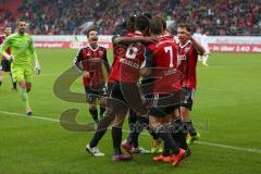 2. Bundesliga - FC Ingolstadt 04 - 1. FC Union Berlin - Andre Mijatović (4) köpft zum 3:3 Tor Jubel, links Mathew Leckie (7) und Alfredo Morales (6) Marvin Matip (34) Roger de Oliveira Bernardo (8)