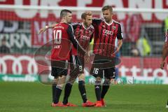 2. Bundesliga - Fußball - FC Ingolstadt 04 - Fortuna Düsseldorf - Moritz Hartmann (9, FCI) zieht ab Tor zum Ausgleich 1:1 Jubel mir Pascal Groß (10, FCI) und Lukas Hinterseer (16, FCI)