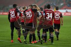 2. Bundesliga - FC Ingolstadt 04 - VfR Aalen - 4:1 - Konstantin Engel (20) köpft zum 4:1 Eigentor dann für den VfR Tor Jubel mit Marvin Matip (34) und Moritz Hartmann (9)