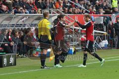 2. BL - FC Ingolstadt 04 - 1. FC Kaiserslautern - Stefan Lex (14) wird eingewechselt Moritz Hartmann (9) geht