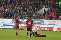 2. Bundesliga - FC Ingolstadt 04 - 1. FC Union Berlin - Spiel ist aus, Nerven blank, link sMathew Leckie (7) Karl-Heinz Lappe (25) und am Boden Lukas Hinterseer (16)