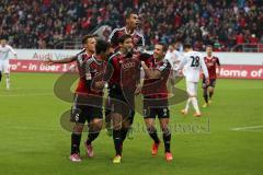 2. Bundesliga - FC Ingolstadt 04 - 1. FC Union Berlin - Andre Mijatović (4) köpft zum 3:3 Tor Jubel, links Mathew Leckie (7) und Alfredo Morales (6) Marvin Matip (34)