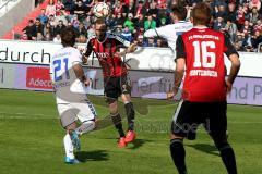 2. BL - Saison 2014/2015 - FC Ingolstadt 04 - Karlsruher SC - Moritz Hartmann (#9 FC Ingolstadt 04) - Lukas Hinterseer (FC Ingolstadt 04) - Krebs Gaetan weiss#21 KSC -