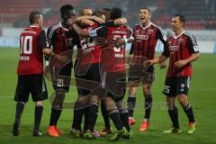 2. Bundesliga - FC Ingolstadt 04 - VfR Aalen - 4:1 - Konstantin Engel (20) köpft zum 4:1 Eigentor dann für den VfR Tor Jubel mit Marvin Matip (34) und Moritz Hartmann (9)