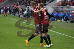 2. Bundesliga - FC Ingolstadt 04 - VfL Bochum - Moritz Hartmann (9) schießt auf das Tor und erzielt das 1:0 Tor Jubel, links Lukas Hinterseer (16)