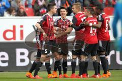 2. Bundesliga - Fußball - FC Ingolstadt 04 - FSV Frankfurt - Tor Jubel 1:0 Ingollstadt Torschütze links Benjamin Hübner (5, FCI) mit Lukas Hinterseer (16, FCI) Stefan Lex (14, FCI)