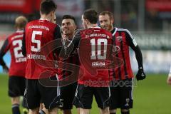 2. Bundesliga - Fußball - FC Ingolstadt 04 - 1860 München - Danilo Soares Teodoro (15, FCI) trifft zum 1:0 Tor Jubel mit Benjamin Hübner (5, FCI) Pascal Groß (10, FCI)