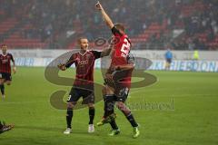 2. Bundesliga - FC Ingolstadt 04 - VfR AAlen - 4:1 - Konstantin Engel (20) köpft zum 4:1 Eigentor dann für den VfR Tor Jubel mit Marvin Matip (34) und Moritz Hartmann (9)