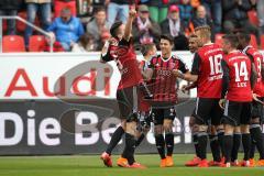 2. Bundesliga - Fußball - FC Ingolstadt 04 - FSV Frankfurt - Tor Jubel 1:0 Ingollstadt Torschütze links Benjamin Hübner (5, FCI) mit Lukas Hinterseer (16, FCI) Alfredo Morales (6, FCI)