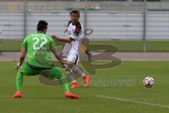 2. Bundesliga - Testspiel - FC Ingolstadt 04 - VfB Stuttgart II - Saison 2014/2015 - Lukas Hinterseer (16) flankt vor dem Stuttgarter Torwart zu Marvin Matip (34) der zum 3:0 Tor köpft