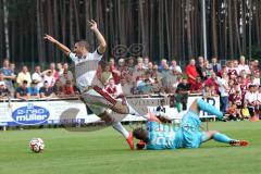 2. Bundesliga - Testspiel - FC Ingolstadt 04 - 1. FC Nürnberg 2:1 - Mathew Leckie (7) wird vom Torwart Patrick Rakovsky in den ersten Minuten gefoult, Elfmeter