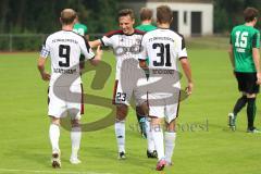 2. Bundesliga - Testspiel - FC Ingolstadt 04 - Wacker Innsbruck - 2:1 - Moritz Hartmann (9) Tor 2:0 Jubel, rechts Julian Günther-Schmidt (31) und mitte Robert Bauer (23)