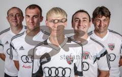 Frauen Fußball - Regionalliga - FC Ingolstadt 04 - Saison 2014/2015 - Fotoshooting - Mannschaftsfoto - Trainer, von links Josef Graf (Abteilungsleiter), Thomas Geitner (Fitness), Simone Wagner (Spielertrainerin),  Bernd Gastl (Co-Trainer),  Johann Herrler