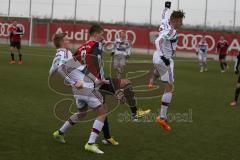 U19 - FC Ingolstadt 04 - FC Bayern München - Ahmeti Glerdis rot FC Ingolstadt 04 - Gschwend Alexander weiss links FC Bayern München - Ramser Lukas weiss rechts FC Bayern München - Foto: Jürgen Meyer