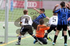 U13 - D-Junioren - FC Ingolstadt 04 - JFG Pfaffenhofen - Torschütze #5 weiss FC Ingolstadt 04 Wöhrl Nicolai - Riedl Fabio #4 weiss FC Ingolstadt 04 - Rahimi Darius Torwart Pfaffenhofen - Foto: Jürgen Meyer