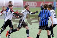 U13 - D-Junioren - FC Ingolstadt 04 - JFG Pfaffenhofen - Wöhrl Nicolai #5 weiss freut sich über sein Tor - Loshaj Benito #9 weiss FC Ingolstadt 04 - Weger Vincent #14 blau Pfaffenhofen - Foto: Jürgen Meyer