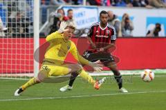 1. Bundesliga - Fußball - TSG 1899 Hoffenheim - FC Ingolstadt 04 - Torwart Örjan Haskjard Nyland (26, FCI) unter Druck, klärt den Ball, hinten Marvin Matip (34, FCI)