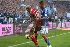 1. BL - Saison 2015/2016 - Schalke 04 - FC Ingolstadt 04 -  Tobias Levels (#28 FC Ingolstadt 04) - Dennis Aogo (15, Schalke) - Foto: Jürgen Meyer