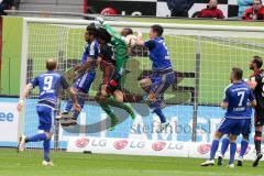 1. BL - Saison 2015/2016 - FC Ingolstadt 04 - Bayer 04 Leverkusen - Torwart Kresic, Dario (Leverkusen 25)  - Benjamin Hübner (#5 FC Ingolstadt 04) - Lezano Farina,Dario (#37 FC Ingolstadt 04) - Moritz Hartmann (#9 FC Ingolstadt 04) - Foto: Meyer Jürgen