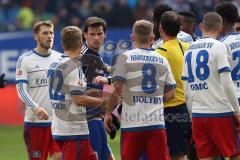 1. Bundesliga - Fußball - Hamburger SV - FC Ingolstadt 04 - Streit nach einem Foul, Pascal Groß (10, FCI) mit Ostrzolek, Matthias (22 HSV) und Holtby, Lewis (8 HSV)