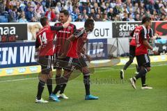 1. Bundesliga - Fußball - TSG 1899 Hoffenheim - FC Ingolstadt 04 - Stefan Lex (14, FCI) zieht ab und trifft zum 0:1 Tor Jubel mit Roger de Oliveira Bernardo (8, FCI) Benjamin Hübner (5, FCI)