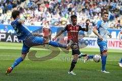 1. Bundesliga - Fußball - TSG 1899 Hoffenheim - FC Ingolstadt 04 - Stefan Lex (14, FCI) nimmt Ball an und erzielt das 0:1 Tor, rechts Niklas Süle (TSG 25) links Tobias Strobl (TSG 12) kommt nicht hin