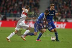 1. Bundesliga - Fußball - VfB Stuttgart - FC Ingolstadt 04 - Florian Klein (16 Stuttgart) Mathew Leckie (7, FCI) und Lukas Hinterseer (16, FCI)