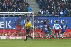 1. Bundesliga - Fußball - Hamburger SV - FC Ingolstadt 04 - links der Ball ist im Tor 1:0 Hamburg durch Drmic, Josip (18 HSV), rechts Torwart Örjan Haskjard Nyland (26, FCI) chancenlos