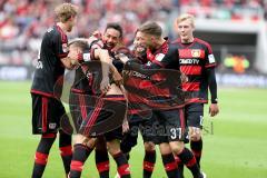 1. BL - Saison 2015/2016 - FC Ingolstadt 04 - Bayer 04 Leverkusen - Leverkusen freut sich über den 2:1 Führungstreffer von Aranguiz, Charles (Leverkusen 20)  - Foto: Meyer Jürgen