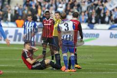 1. Bundesliga - Fußball - Hertha BSC  Berlin - FC Ingolstadt 04 - am Boden gefoult Lukas Hinterseer (16, FCI), von Per Skjelbred (Hertha 3) der danach eine gelbe Karte bekommt