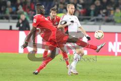 1. BL - Saison 2015/2016 - Hannover 96 - FC Ingolstadt 04 - Moritz Hartmann (#9 FC Ingolstadt 04) - Salif Sane`(#5 Hannover) - Foto: Jürgen Meyer