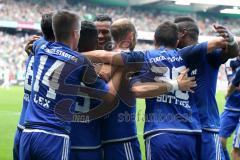 1. BL - Saison 2015/2016 - Werder Bremen - FC Ingolstadt 04 - Moritz Hartmann (#9 FC Ingolstadt 04) schießt den 0:1 Führungstreffer per Elfmeter - Stefan Lex (#14 FC Ingolstadt 04) - Elias Kachunga (#25 FC Ingolstadt 04) - Tor - Jubel -  Alfredo Morales (