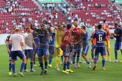 1. Bundesliga - Fußball - FC Augsburg - FC Ingolstadt 04 - Jubel Sieg mit den Fans Humba Tanz