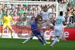 1. BL - Saison 2015/2016 - Werder Bremen - FC Ingolstadt 04 - Lukas Hinterseer (#16 FC Ingolstadt 04) - Jannik Vestergaard (Bremen) - Ulisses Garcia (Bremen) - Foto: Jürgen Meyer