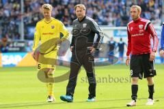 1. Bundesliga - Fußball - TSG 1899 Hoffenheim - FC Ingolstadt 04 - Spiel ist aus Niederlage 2:1, FCI geht zu den Fans und bedankt sich, Torwart Örjan Haskjard Nyland (26, FCI) undCheftrainer Ralph Hasenhüttl (FCI) im Gespräch