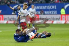 1. Bundesliga - Fußball - Hamburger SV - FC Ingolstadt 04 - Foul, Mathew Leckie (7, FCI) und Darío Lezcano (37, FCI) liegen am Boden und Holtby, Lewis (8 HSV) geht vorbei