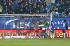 1. Bundesliga - Fußball - Hamburger SV - FC Ingolstadt 04 - Tor für Hamburg Drmic, Josip (18 HSV) und Müller, Nicolai (27 HSV) jubeln Torwart Örjan Haskjard Nyland (26, FCI)  Pascal Groß (10, FCI)