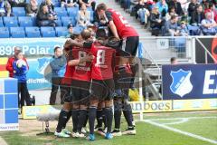 1. Bundesliga - Fußball - TSG 1899 Hoffenheim - FC Ingolstadt 04 - Stefan Lex (14, FCI) zieht ab und trifft zum 0:1 Tor Jubel mit Moritz Hartmann (9, FCI) und Darío Lezcano (37, FCI) Marvin Matip (34, FCI) Alfredo Morales (6, FCI) Pascal Groß (10, FCI)