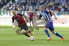 1. Bundesliga - Fußball - Hertha BSC  Berlin - FC Ingolstadt 04 - Moritz Hartmann (9, FCI) gegen Per Skjelbred (Hertha 3)